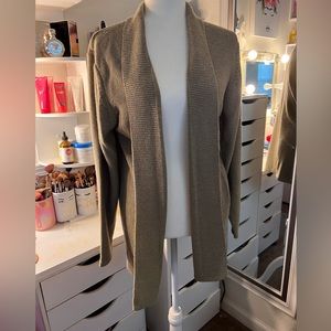 Tan knitted chicos sz 3 cowl neck cárdigan open 0041